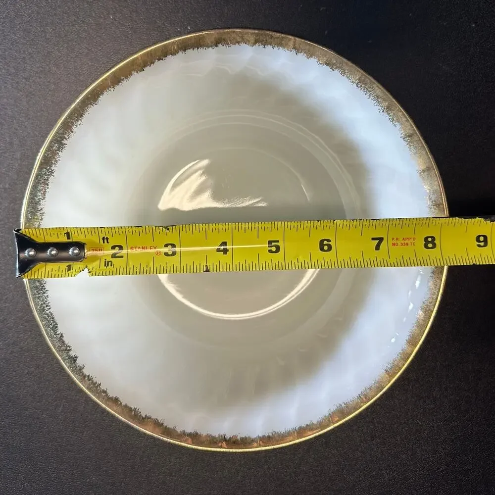Vintage Fire King Oven Ware Gold Trimmed Milk Glass Swirl 8